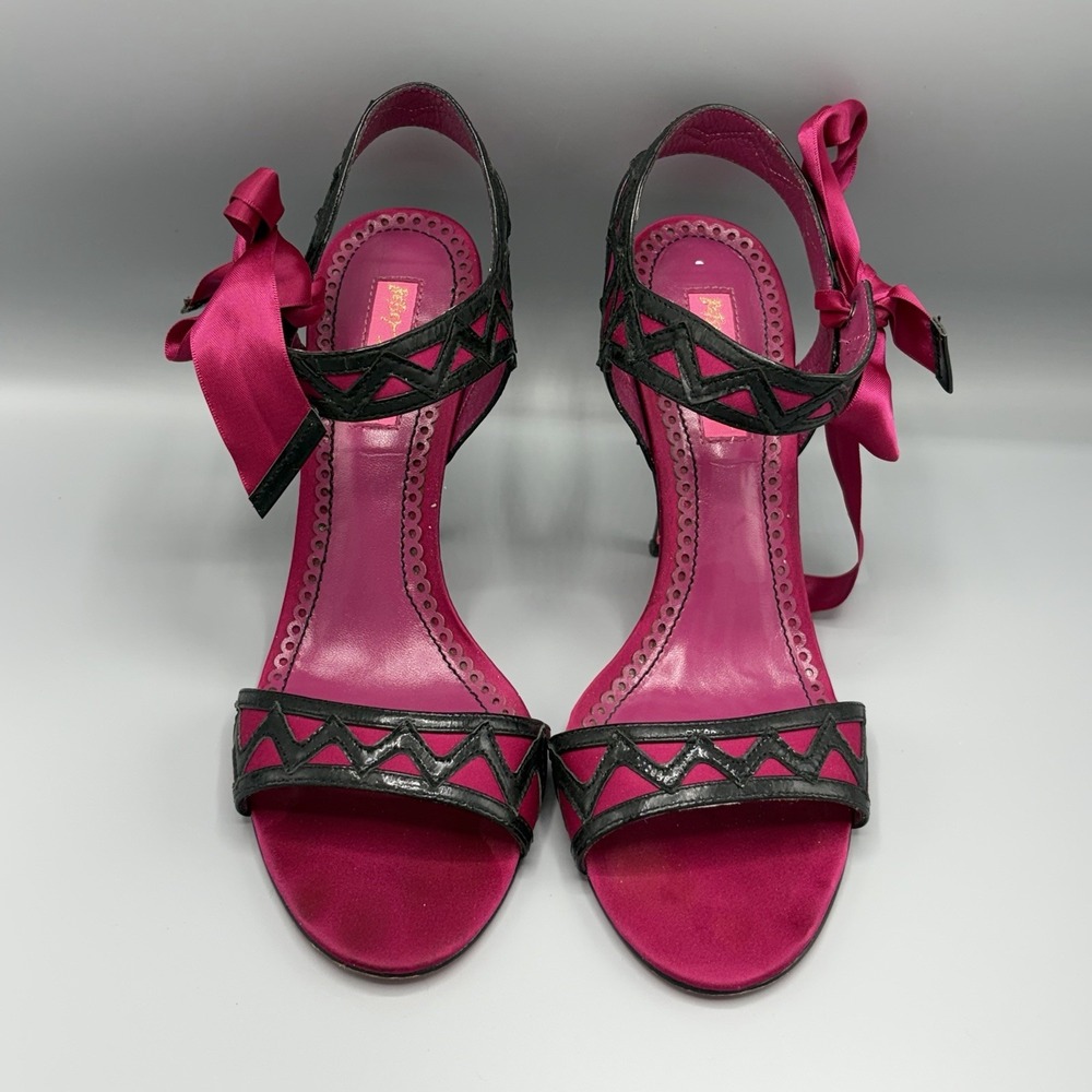 Y2K Betsey Johnson Black Fuchsia Bow Slingback Heels 8.5M Whimsigoth Baddie
